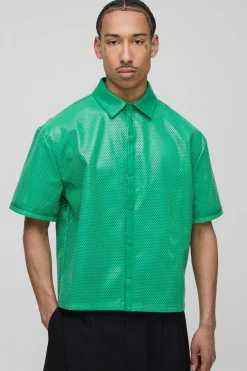 Chemise oversize à manches courtes, coupe boxy, en maille synthétique