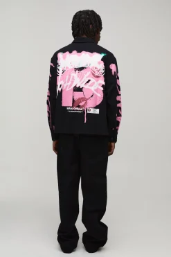 boohooMAN Chemise Oversize À Manches Longues Imprimé Graffiti Spray<Homme Chemises
