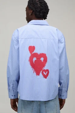 boohooMAN Chemise Oversize À Manches Longues Avec Ourlet Arrondi Et Rayures Graffiti<Homme Chemises Grande Taille|Chemises