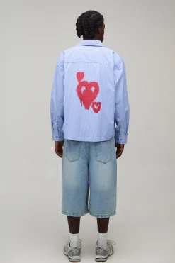 boohooMAN Chemise Oversize À Manches Longues Avec Ourlet Arrondi Et Rayures Graffiti<Homme Chemises Grande Taille|Chemises