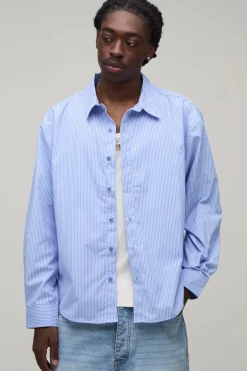 boohooMAN Chemise Oversize À Manches Longues Avec Ourlet Arrondi Et Rayures Graffiti<Homme Chemises Grande Taille|Chemises