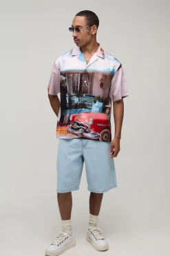 Chemise Oversize À Manches Mi-longues Imprimé Hôtel