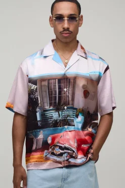 Chemise Oversize À Manches Mi-longues Imprimé Hôtel
