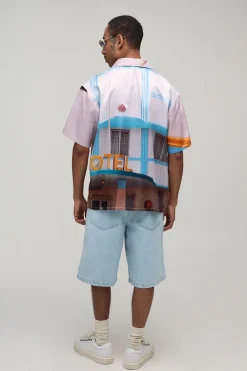 Chemise Oversize À Manches Mi-longues Imprimé Hôtel
