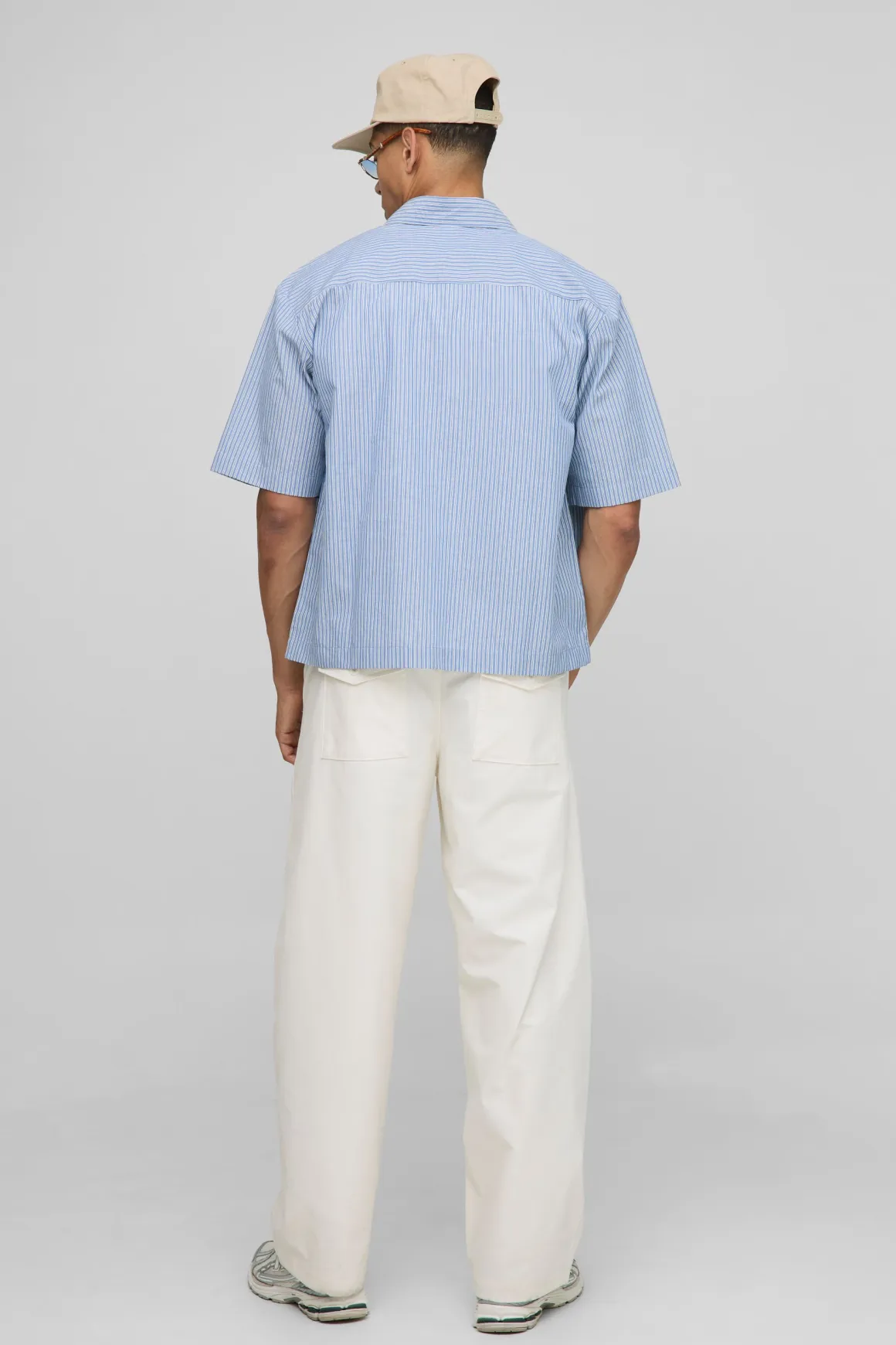 Chemise oversize à manches mi-longues à col rayé