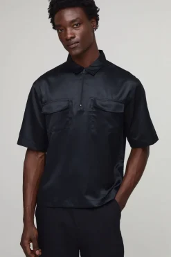 Chemise oversize à manches mi-longues avec fermeture éclair quart-de-zip