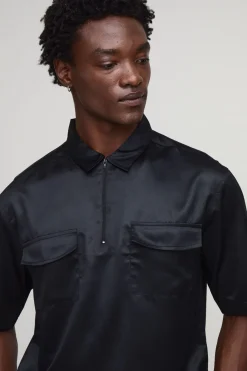 Chemise oversize à manches mi-longues avec fermeture éclair quart-de-zip