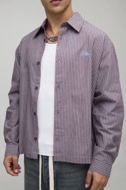 Chemise oversize Monte Bianco à manches longues brodée et rayée