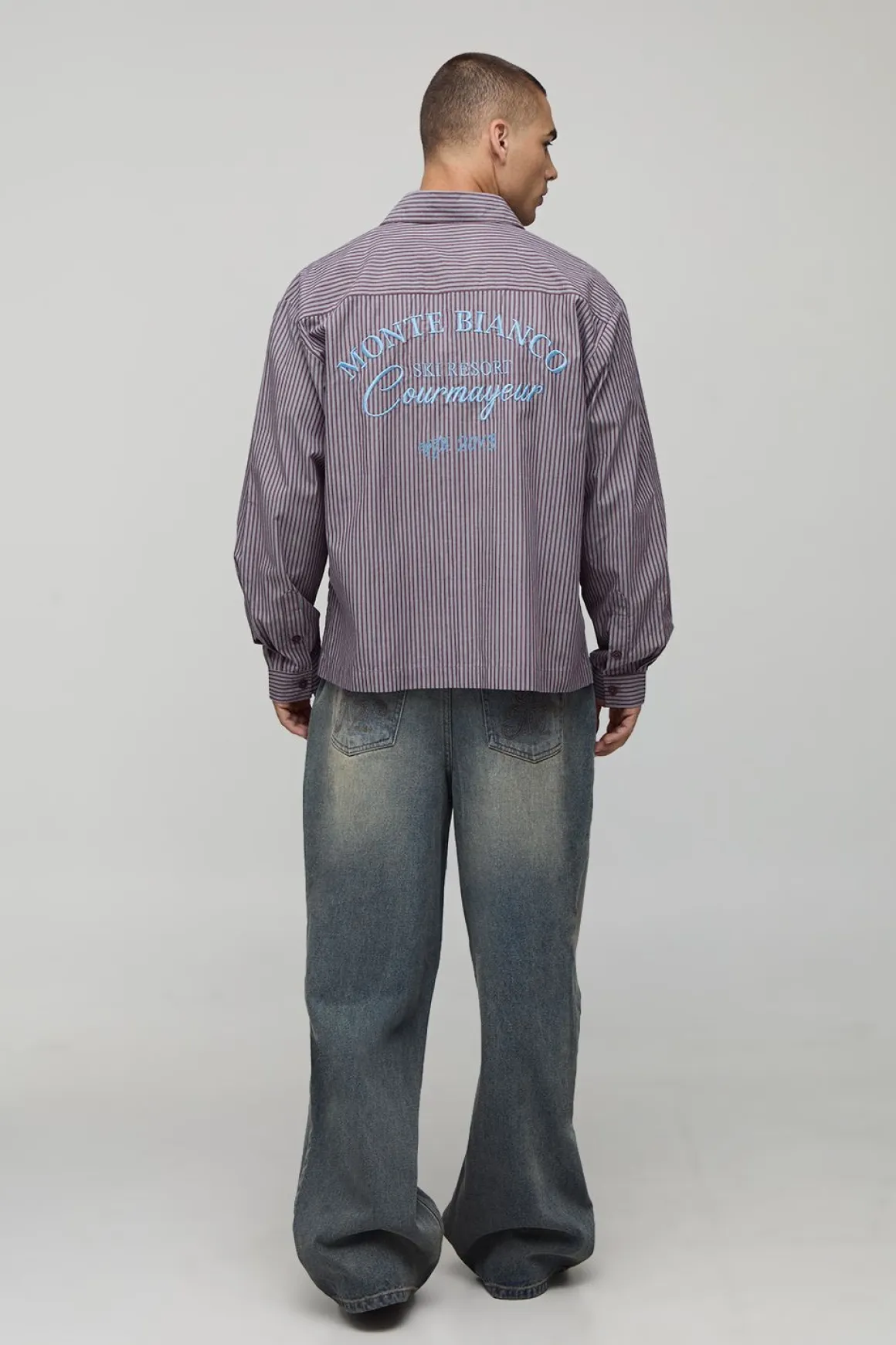 Chemise oversize Monte Bianco à manches longues brodée et rayée