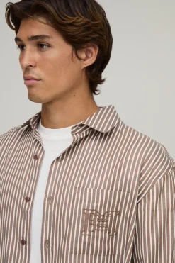 Chemise Oversize À Ourlet Courbe Avec Rayures Et Broderies