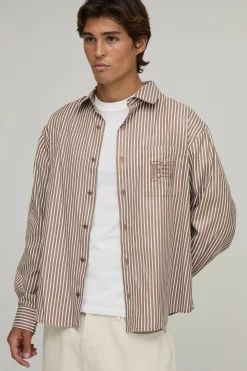 Chemise Oversize À Ourlet Courbe Avec Rayures Et Broderies