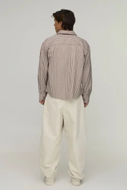 Chemise Oversize À Ourlet Courbe Avec Rayures Et Broderies