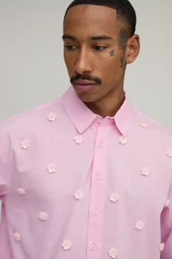 boohooMAN Chemise Oversize À Ourlet Élastique Avec Appliqué Floral<Homme Chemises