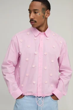 boohooMAN Chemise Oversize À Ourlet Élastique Avec Appliqué Floral<Homme Chemises