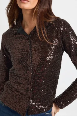 boohoo Chemise Oversize à Paillettes Boutonnée<Femme Looks Chocolat|Tops