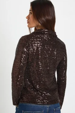 boohoo Chemise Oversize à Paillettes Boutonnée<Femme Looks Chocolat|Tops