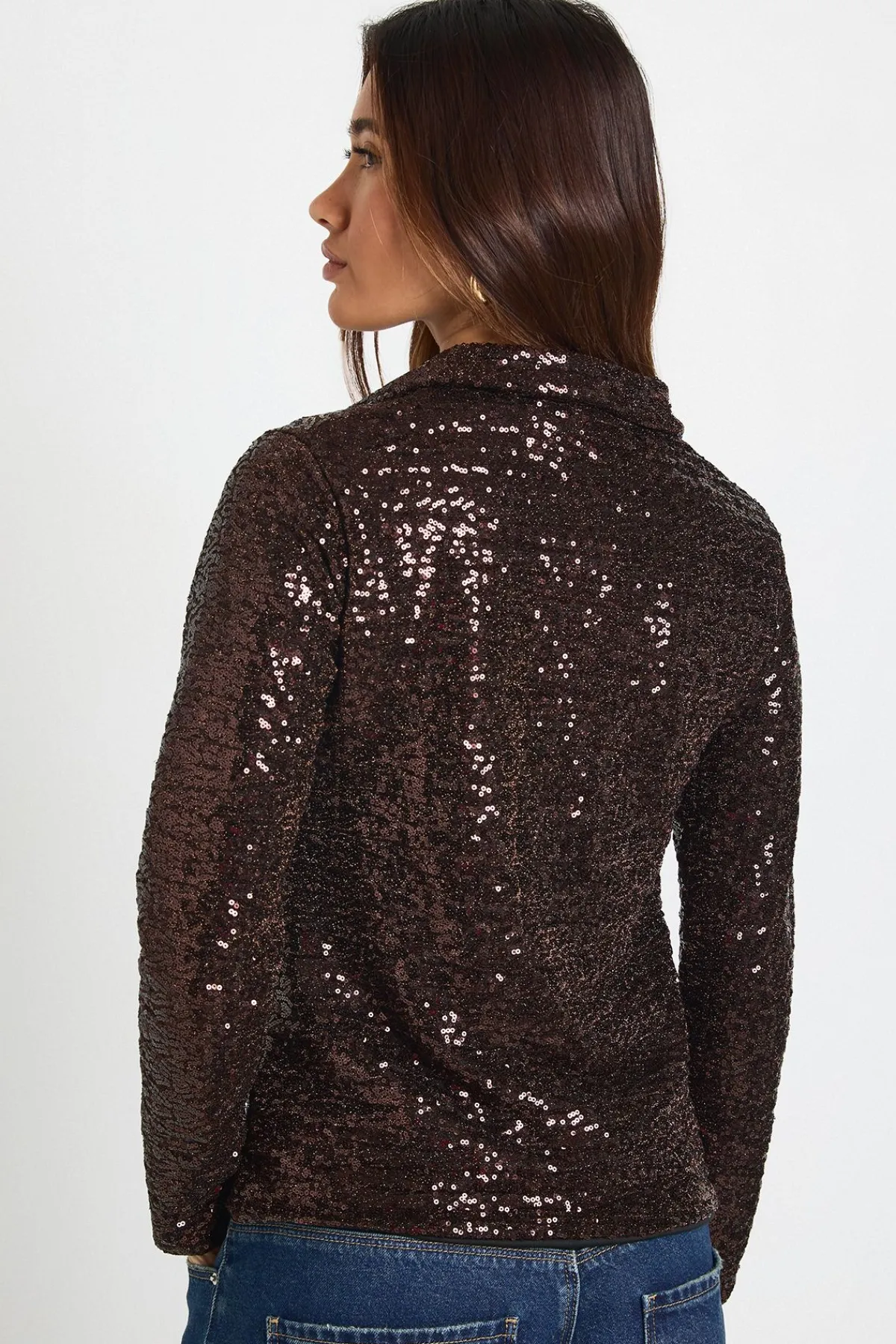 boohoo Chemise Oversize à Paillettes Boutonnée<Femme Looks Chocolat|Tops