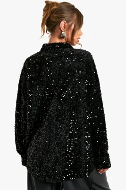 boohoo Chemise Oversize à Paillettes en Velours<Femme Tops