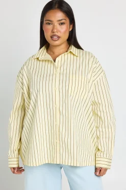 boohoo Chemise Oversize Rayée En Coton Grande Taille<Femme Tops