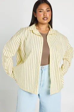 boohoo Chemise Oversize Rayée En Coton Grande Taille<Femme Tops