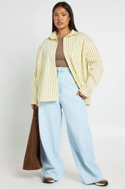 boohoo Chemise Oversize Rayée En Coton Grande Taille<Femme Tops