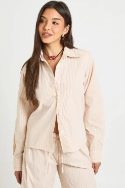 boohoo Chemise Oversize Rayée En Popeline De Coton<Femme Tops