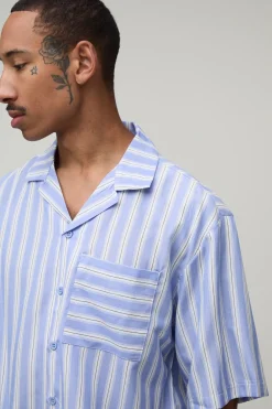 Chemise Oversize À Rayures Col Revere Et Manches Courtes