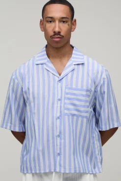 Chemise Oversize À Rayures Col Revere Et Manches Courtes