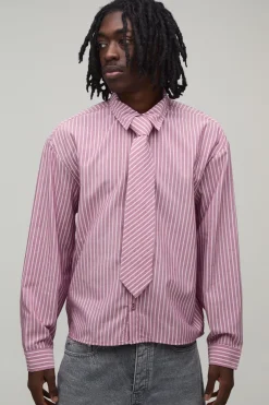 Chemise Oversize À Rayures Coupe Boxy Avec Cravate