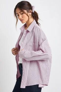 boohoo Chemise oversize à rayures et ensemble scrunchie<Femme Tops
