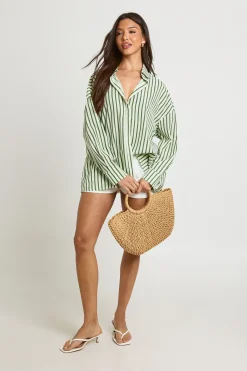 boohoo Chemise Oversize À Rayures Et Épaules Tombantes<Femme Tops
