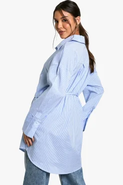 boohoo Chemise oversize à rayures fines avec détail de nœud<Femme Tops