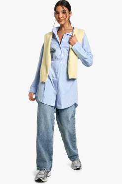 boohoo Chemise oversize à rayures fines avec détail de nœud<Femme Tops