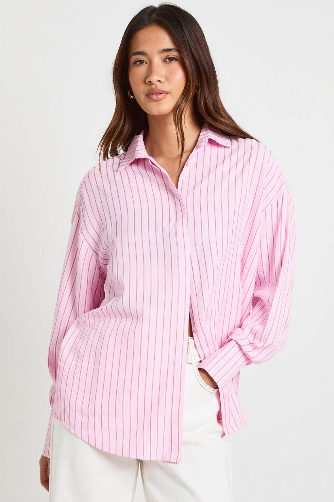 Chemise Oversize À Rayures Texturées