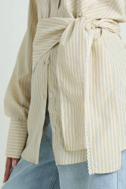 Chemise Oversize À Rayures Tissées Avec Lien À La Taille
