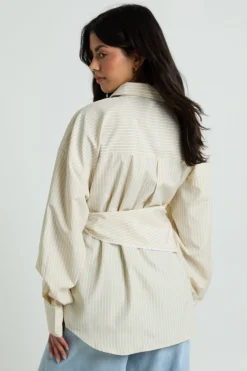 Chemise Oversize À Rayures Tissées Avec Lien À La Taille