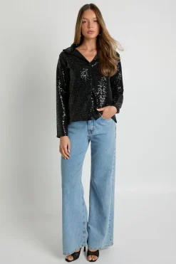 boohoo Chemise oversize à sequins avec boutons traversants<Femme Tops