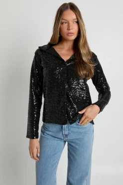 boohoo Chemise oversize à sequins avec boutons traversants<Femme Tops