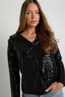 boohoo Chemise oversize à sequins avec boutons traversants<Femme Tops