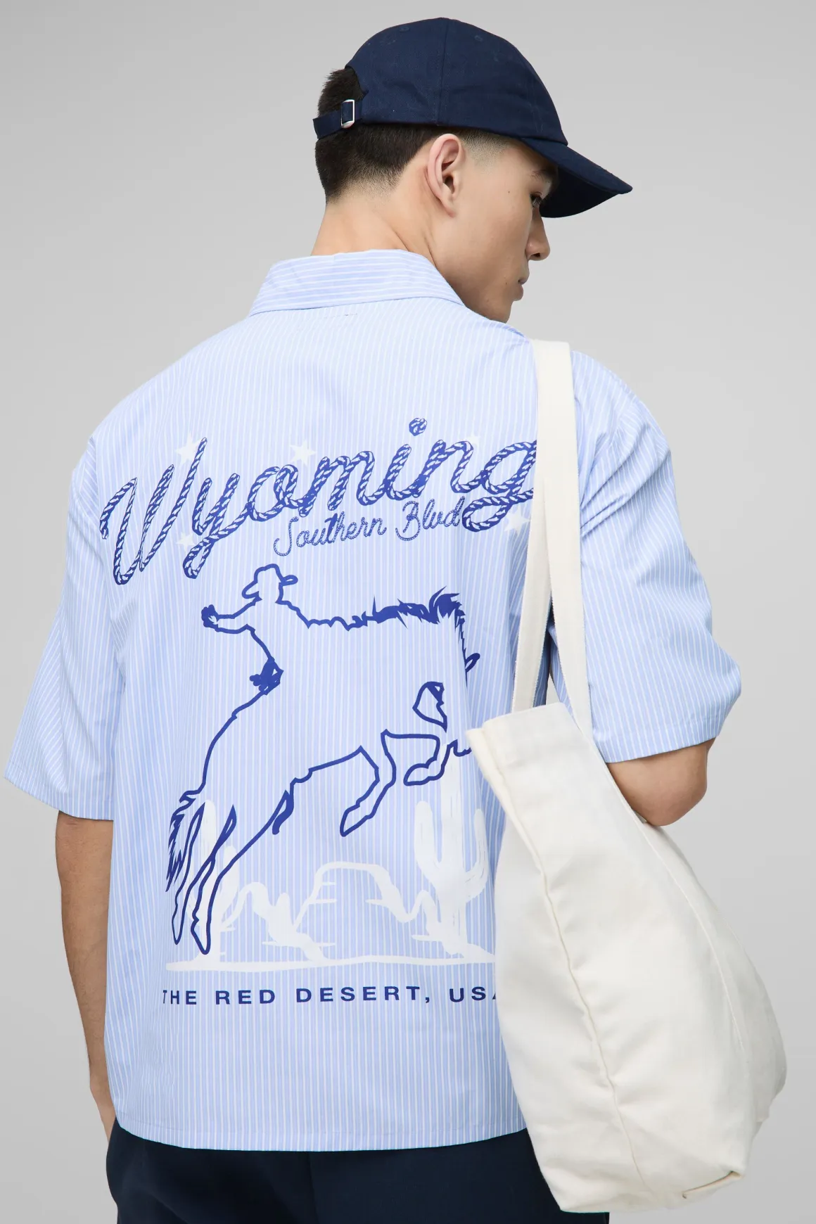 Chemise oversize à slogan western et rayures