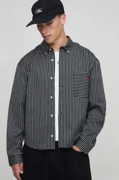 Chemise oversize, style boxy à rayures, manches longues et ourlet incurvé