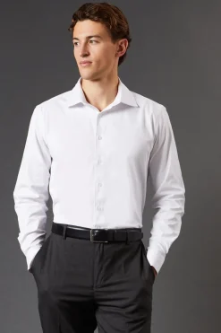 Chemise Oxford Blanche Coupe Ajustée Manches Longues Facile à Repasser