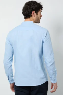 Chemise Oxford Bleu Clair Col Grand-père Manches Longues
