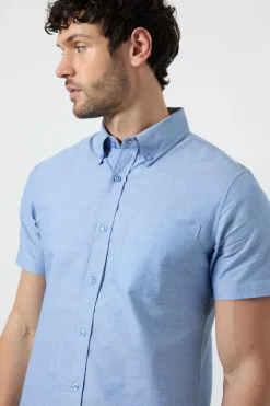 Chemise Oxford Bleue À Manches Courtes