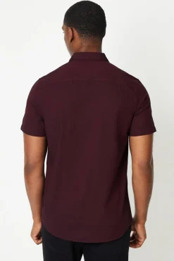 Chemise Oxford Bordeaux à Manches Courtes