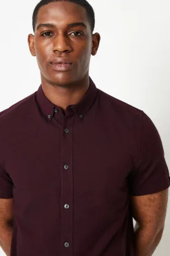 Chemise Oxford Bordeaux à Manches Courtes