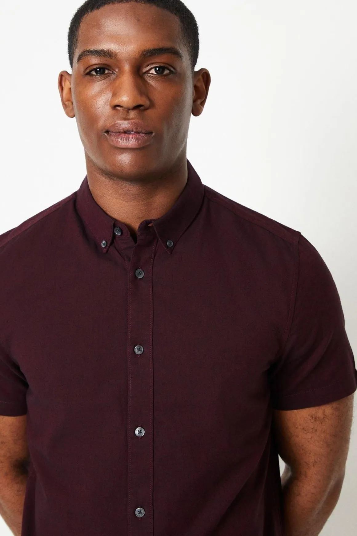 Chemise Oxford Bordeaux à Manches Courtes