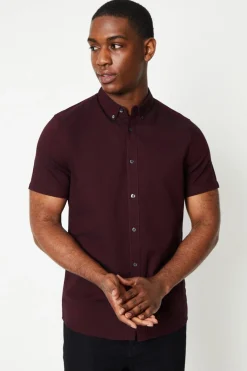 Chemise Oxford Bordeaux à Manches Courtes