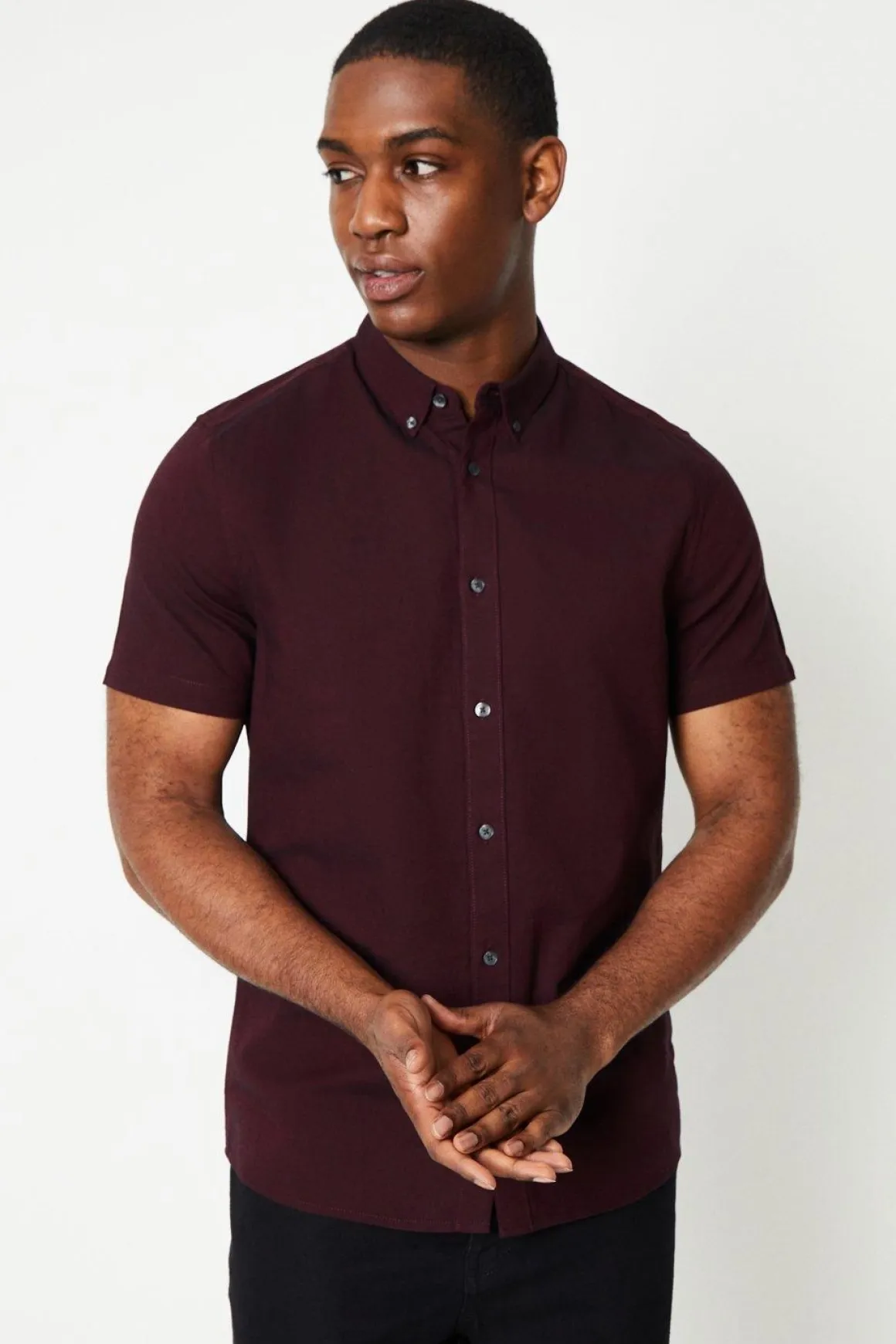 Chemise Oxford Bordeaux à Manches Courtes