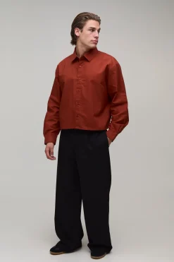 boohooMAN Chemise Oxford Brodée Courte Oversize<Homme Chemises